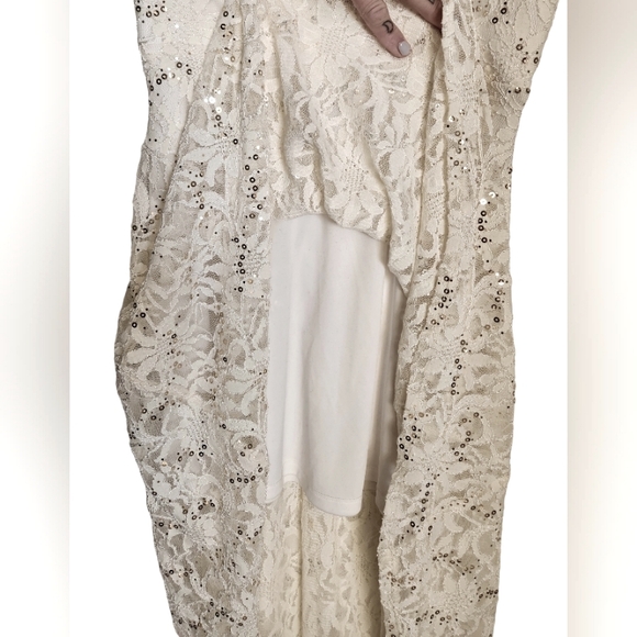 Stunning High Low, Lace, Off-white, Gold sequence dress - Picture 2 of 5
